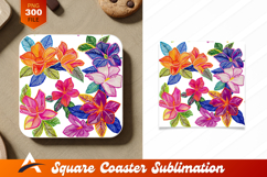 Colorful Flower Pencil Drawing Seamless Pattern Coaster Product Image 1