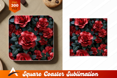 Elegant Red Roses And Leaves Pattern Coaster Designs Product Image 1