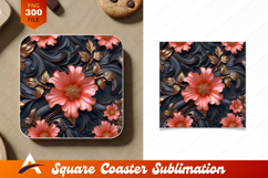 Elegant 3D Flower Pattern With Golden Leaves On A Black Product Image 1