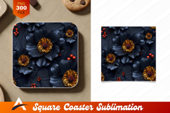 Elegant Black Floral Pattern With Golden Accents Coaster Product Image 1