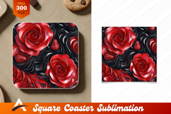 Glossy Red Roses And Strawberries On Black Wavy Background Product Image 1