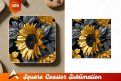 Sunflower Pattern With Golden Petals And Gray Leaves Coaster Product Image 1