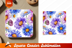 Watercolor Aster Flowers Seamless Coaster Design Product Image 1