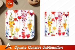 Watercolor Flowers And Hearts Valentines Day Coaster Design Product Image 1