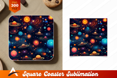 Colorful Planets And Stars In Dark Space Coaster Design Product Image 1