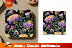 Embroidered Thistle Flowers With Leaves Coaster Design Product Image 1