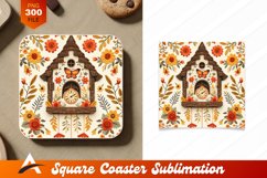 Floral Cuckoo Clock Coaster Design Illustration Product Image 1