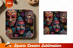 Colorful Tribal Masks Woven Coaster Design Concept Product Image 1