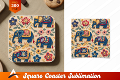 Embroidered Elephants And Flowers Coaster Design Product Image 1