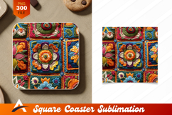 Embroidered Floral Quilt Pattern Coaster Design Product Image 1