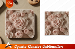 Pink Knitted Roses Coaster Design Handmade Product Image 1