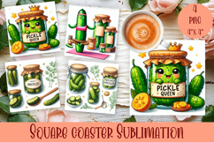 Funny cucumber square coaster | Vegetable coaster PNG Product Image 1