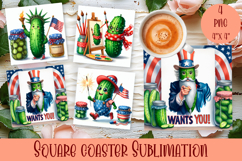 Funny cucumber square coaster | Vegetable coaster PNG Product Image 1