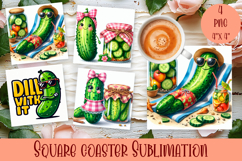 Funny cucumber square coaster | Vegetable coaster PNG Product Image 1