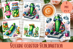 Funny cucumber square coaster | Vegetable coaster PNG Product Image 1