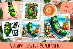 Funny cucumber square coaster | Vegetable coaster PNG Product Image 1