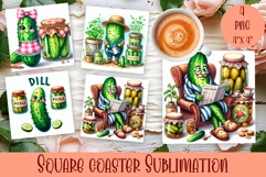 Funny cucumber square coaster | Vegetable coaster PNG Product Image 1