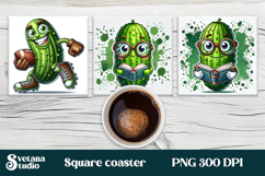 Funny cucumber square coaster | Vegetable coaster PNG Product Image 1