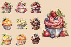 Cupcakes Strawberry Chocolate | Watercolor Clipart PNG Product Image 2