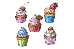 cupcake set sketch hand drawn Product Image 1