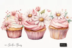 Watercolor Pink Floral Cupcake | Wedding PNG Product Image 1