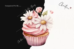 Watercolor Pink Floral Cupcake | Wedding PNG Product Image 2