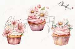 Watercolor Pink Floral Cupcake | Wedding PNG Product Image 3