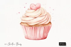 Watercolor Valentine Cupcake PNG | Valentine's Day Clipart Product Image 1