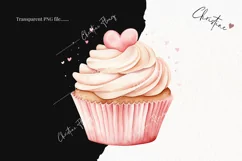Watercolor Valentine Cupcake PNG | Valentine's Day Clipart Product Image 2
