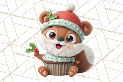 Christmas Cupcake Characters Clipart PNG, Cute Holiday Png Product Image 5