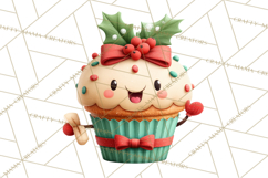 Christmas Cupcake Characters Clipart PNG, Cute Holiday Png Product Image 3