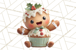 Christmas Cupcake Characters Clipart PNG, Cute Holiday Png Product Image 3