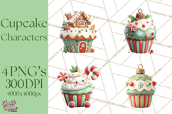 Christmas Cupcake Characters Clipart PNG, Cute Holiday Png Product Image 1