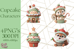 Christmas Cupcake Characters Clipart PNG, Cute Holiday Png Product Image 1