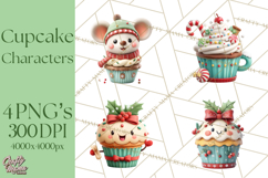 Christmas Cupcake Characters Clipart PNG, Cute Holiday Png Product Image 1