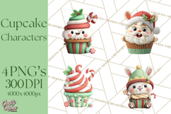 Christmas Cupcake Characters Clipart PNG, Cute Holiday Png Product Image 1