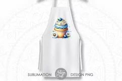 Watercolor blueberry cupcake, sprinkles and daisy flowers 