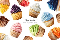 Watercolor rainbow cupcakes clipart 10 Colorful cake dessert Product Image 1