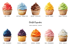 Watercolor rainbow cupcakes clipart 10 Colorful cake dessert Product Image 2
