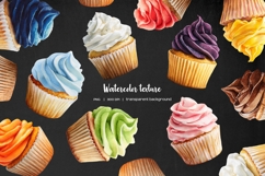 Watercolor rainbow cupcakes clipart 10 Colorful cake dessert Product Image 3