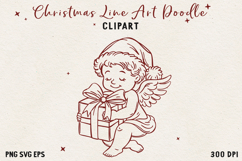Cupid SVG PNG EPS, Vintage Line art Christmas clipart. Product Image 1