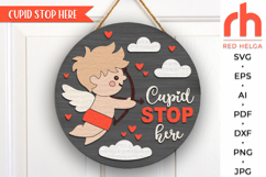 cupid stop here svg, cupid silhouette, love porch decor, welcome sign svg, 14 february sign svg, valentine hanger svg, valentine’s door sign svg, laser cut file, layered sign svg, valentine’s day decor svg, glowforge cut file, cricut cut file
