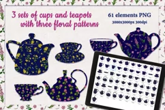Collection of cups and teapots with natural patterns. Product Image 1