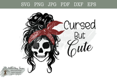 Cursed But Cute Skull Girl | Messy Bun Bandana Gothic SVG Product Image 1