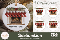 Personalized family stocking Christmas ornaments png design being used as a sublimation ornament as a trendy Christmas gift idea