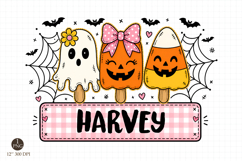 Custom Name Kids Halloween Png, Cute Ghost Pumpkin Candy Png Product Image 1