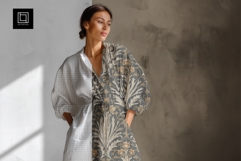 Long Sleeve Maxi Dress Mockup, Seamless Pattern Preview PSD Product Image 1