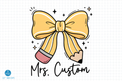 Custom Teacher Name PNG, Pencil Bow Sublimation Design Product Image 1