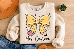 Custom Teacher Name PNG, Pencil Bow Sublimation Design Product Image 3