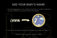 Customizable name sign svg cut file for little girl's room with layered girl holding balloon in the sky and baby's name